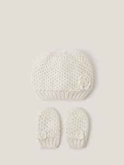 Monsoon Baby Chunky Knit Beanie Hat and Mittens Set, Ivory, Ivory
