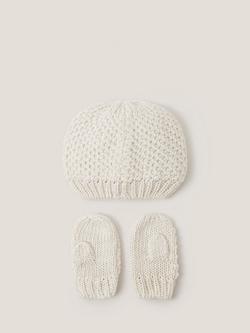 Monsoon Baby Chunky Knit Beanie Hat and Mittens Set, Ivory - view 2, Ivory