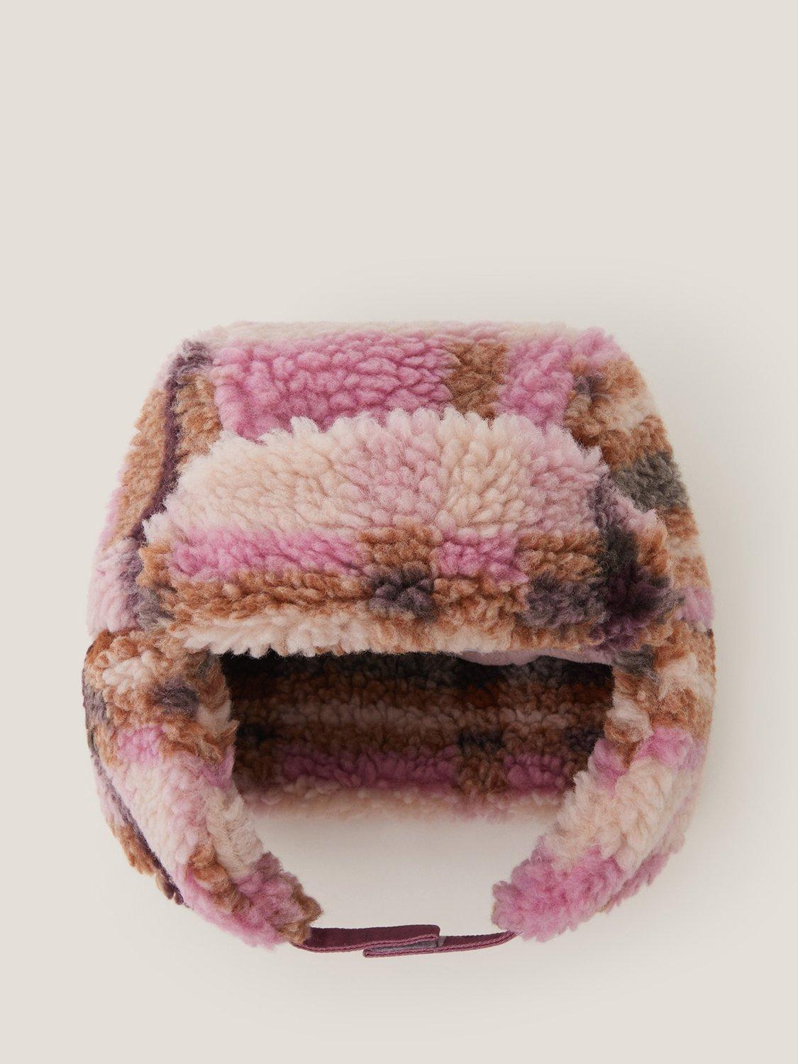 Product image 1 of 2, which shows Monsoon Kids' Borg Checked Hat, Pink, 3-6 years