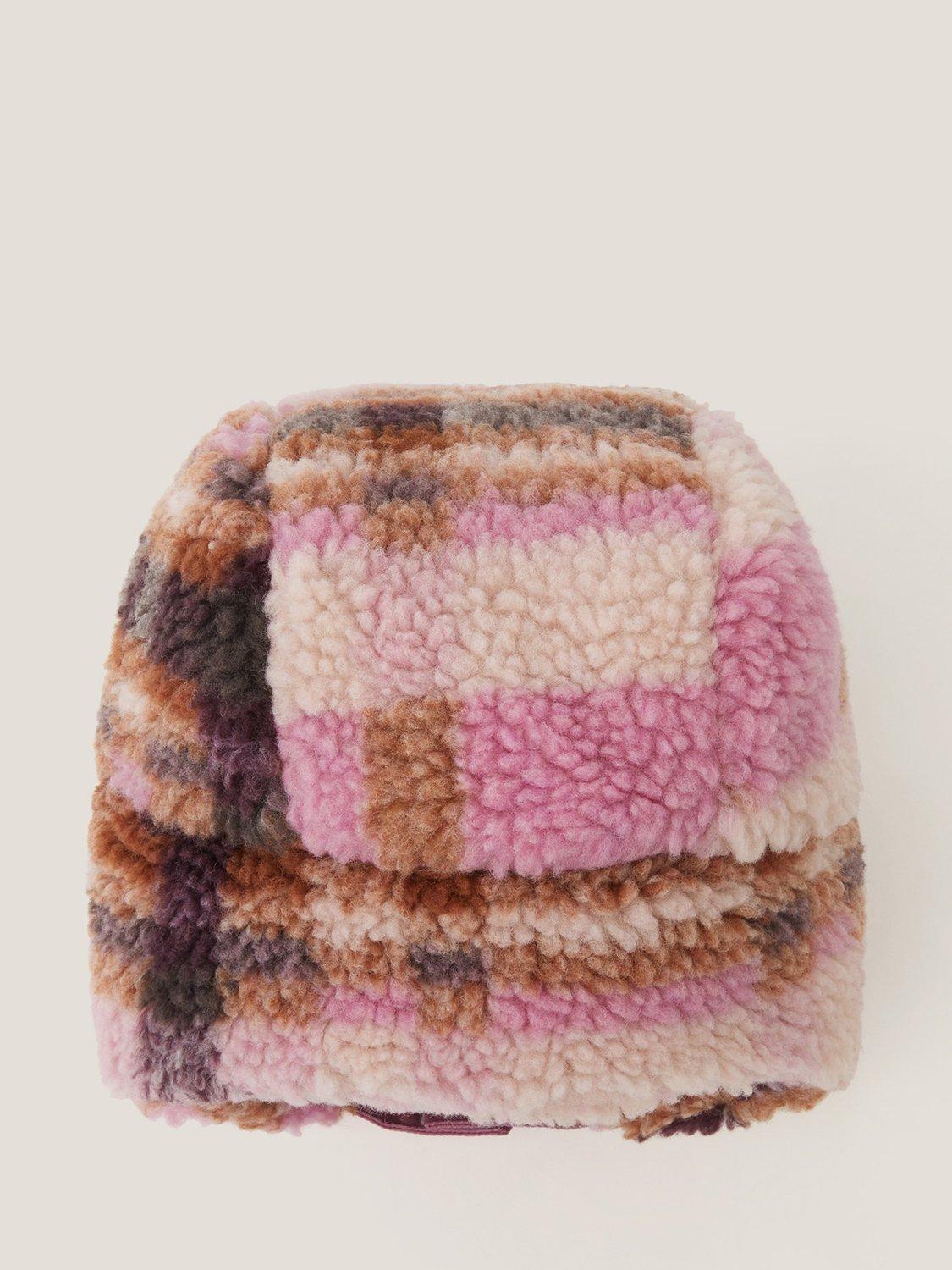 Product image 2 of 2, which shows Monsoon Kids' Borg Checked Hat, Pink, 3-6 years