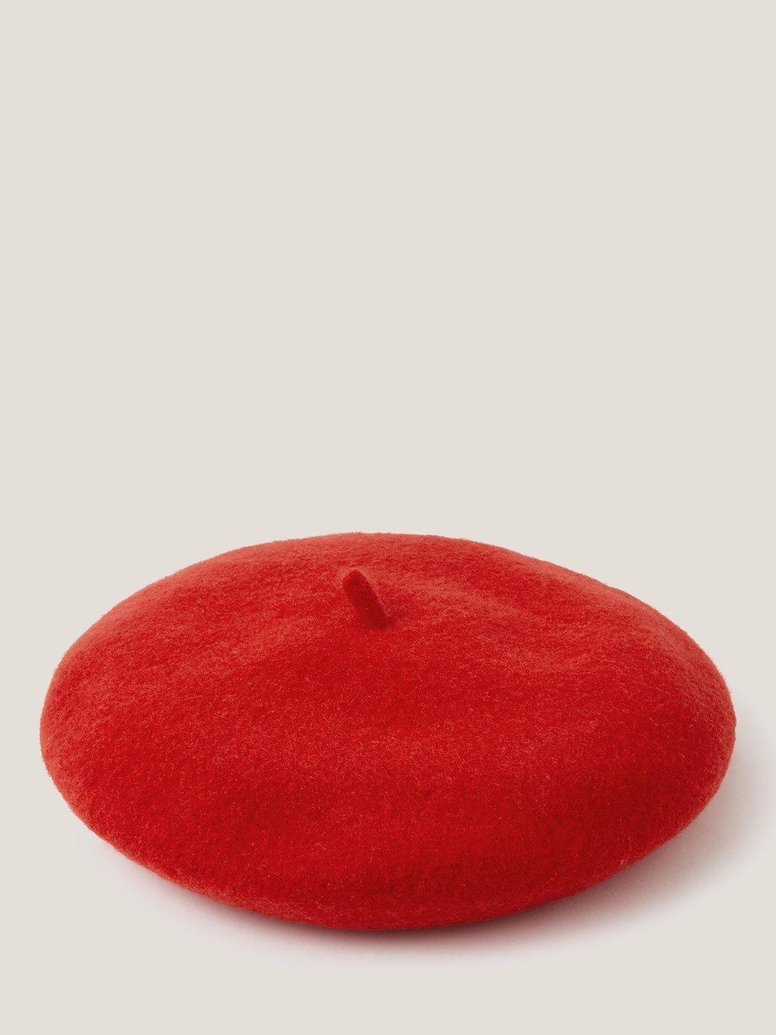 Product image 1 of 3, which shows Monsoon Kids' Bow Charm Wool Beret, Red, 3-6 years