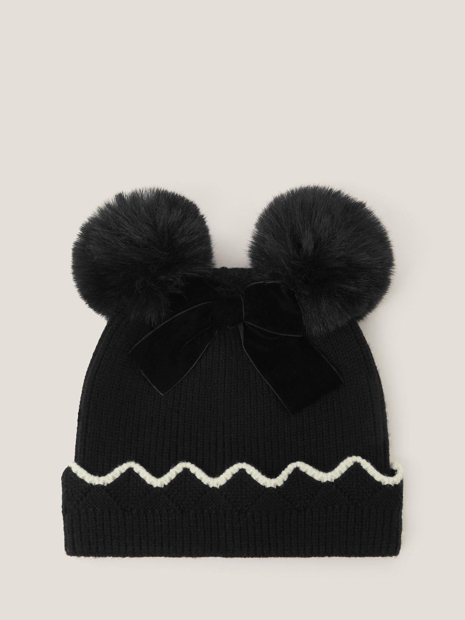 Product image 1 of 3, which shows Monsoon Kids' Pom Pom Beanie Hat, Black, 3-6 years