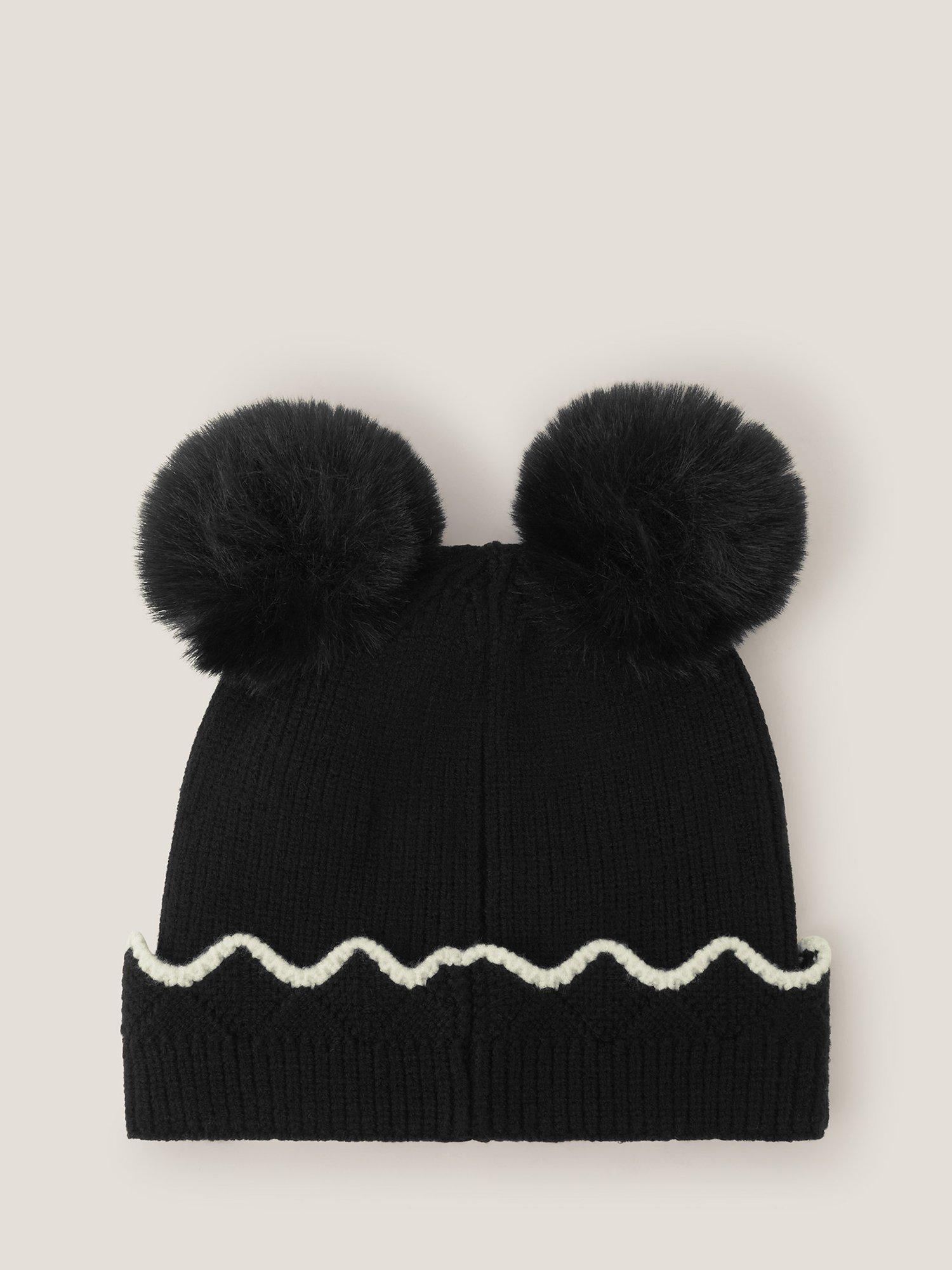 Product image 2 of 3, which shows Monsoon Kids' Pom Pom Beanie Hat, Black, 3-6 years