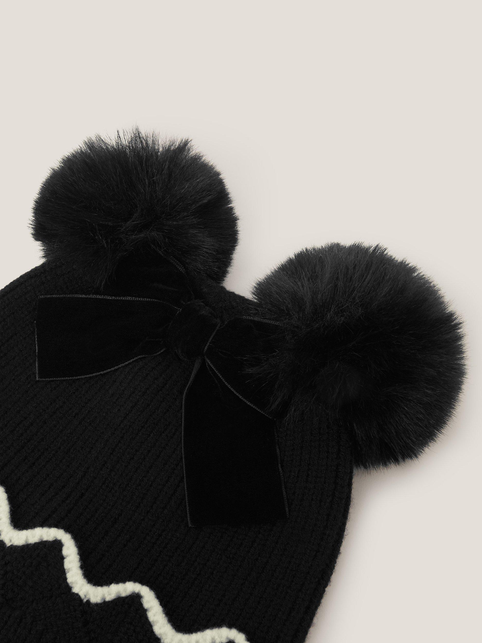 Product image 3 of 3, which shows Monsoon Kids' Pom Pom Beanie Hat, Black, 3-6 years