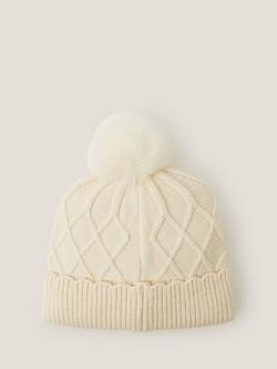 Monsoon Kids' Pom-Pom Beanie Hat, Ivory - view 2, Ivory