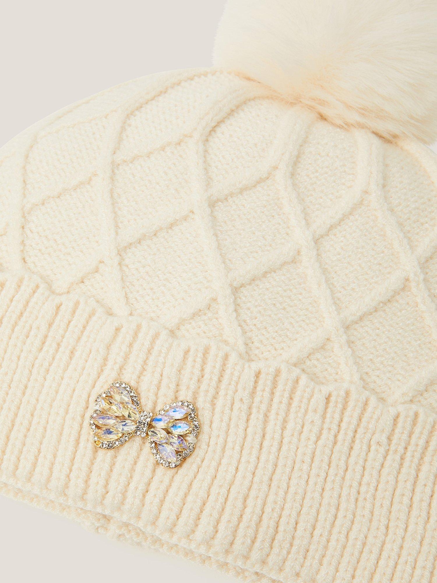 Product image 3 of 3, which shows Monsoon Kids' Pom-Pom Beanie Hat, Ivory, 3-6 years