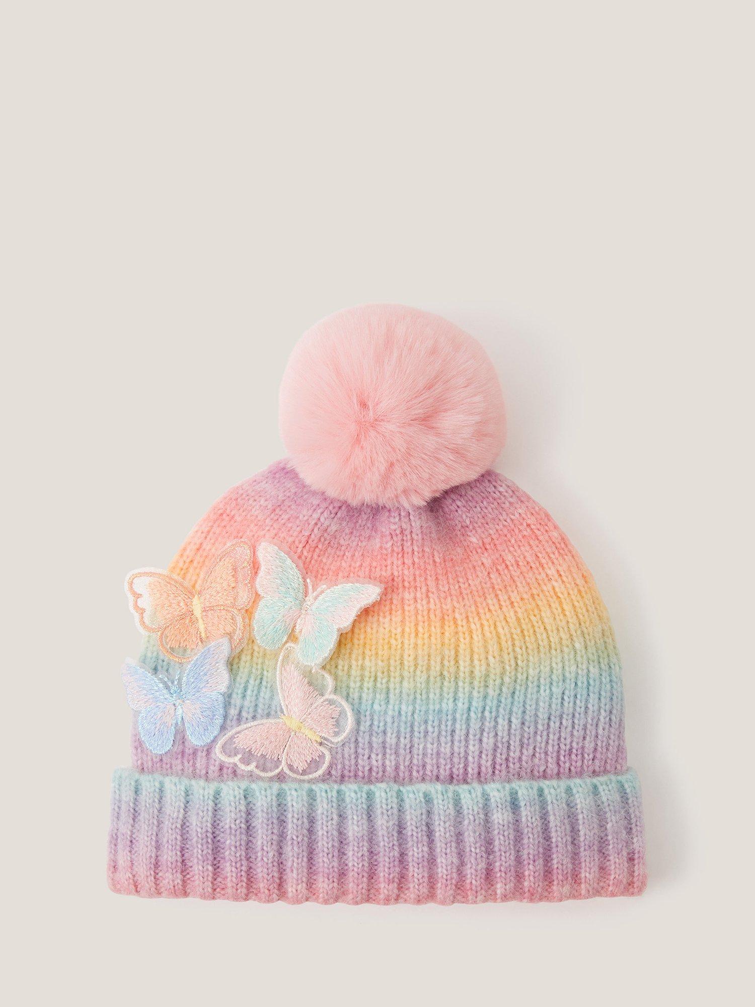 Product image 1 of 3, which shows Monsoo Kids' Butterfly Beanie Hat, Multi, 3-6 years