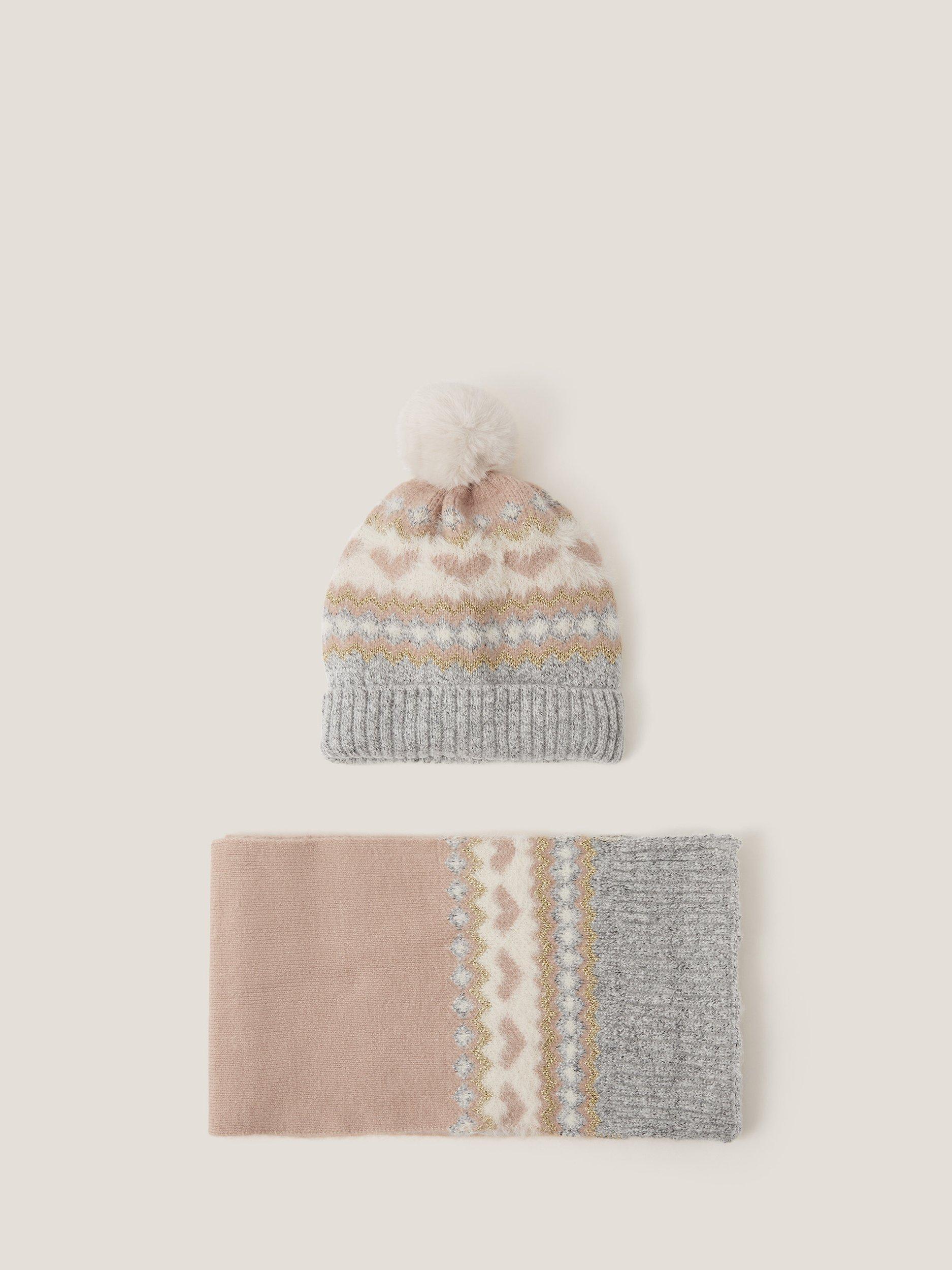 Product image 1 of 2, which shows Monsoon Kids' Fair Isle Hat and Scarf Set, Multi, 3-6 years