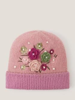 Monsoon Kids' Embroidered Flower Beanie Hat, Pink, Pink