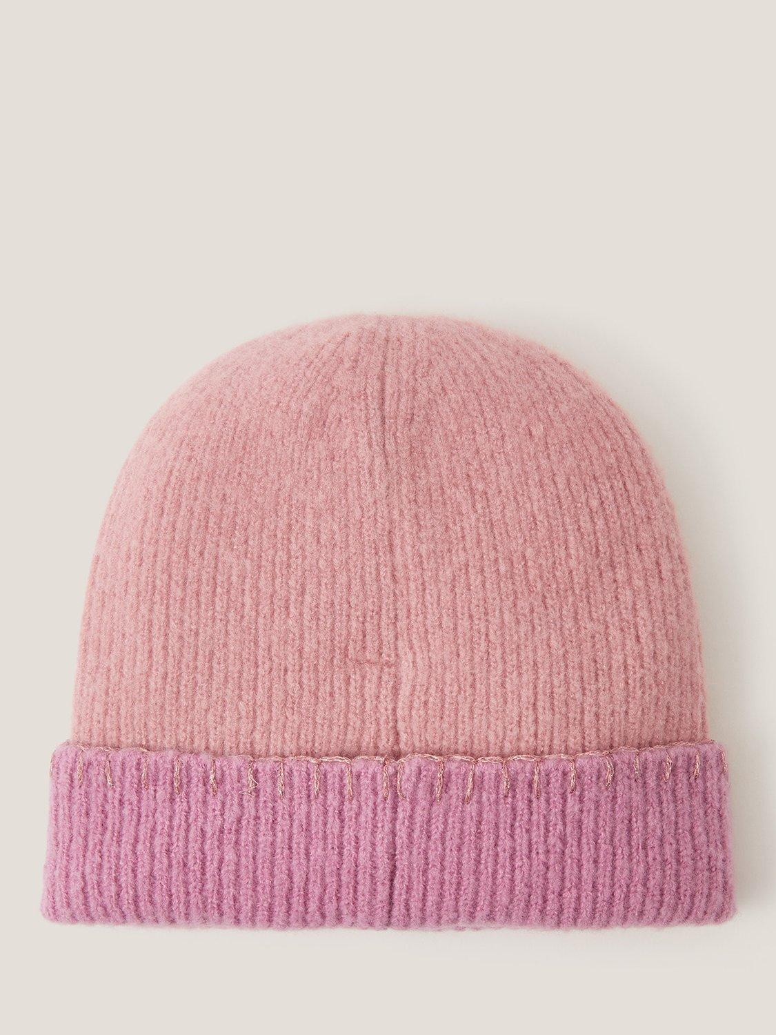 Product image 2 of 3, which shows Monsoon Kids' Embroidered Flower Beanie Hat, Pink, 3-6 years