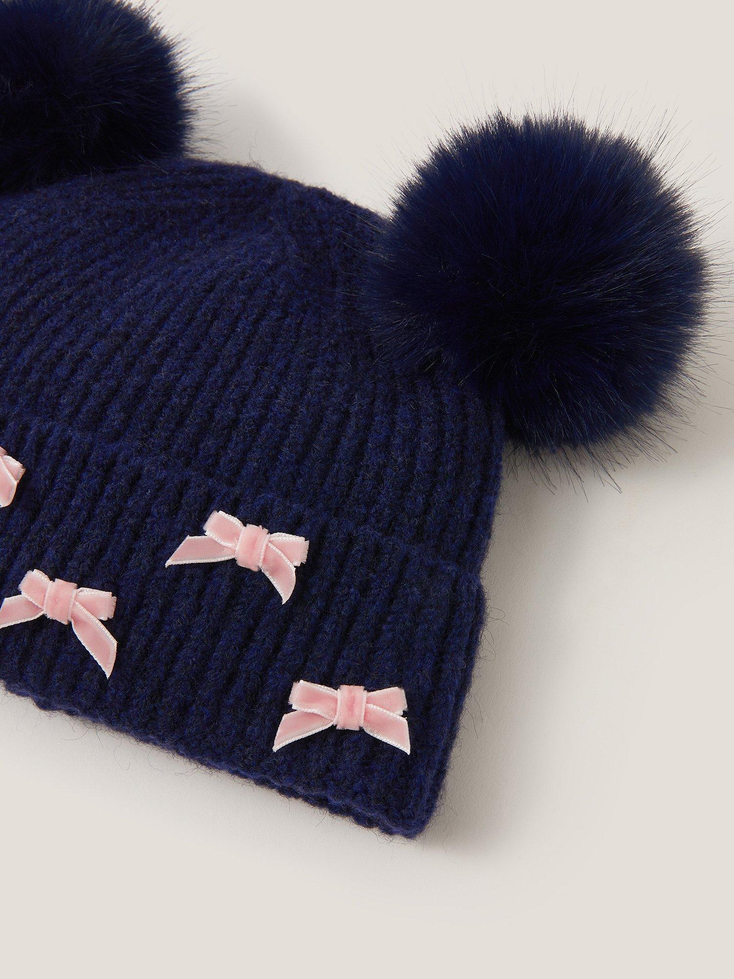 Product image 2 of 2, which shows Monsoon Kids' Fluffy Beanie Hat, Navy, 3-6 years