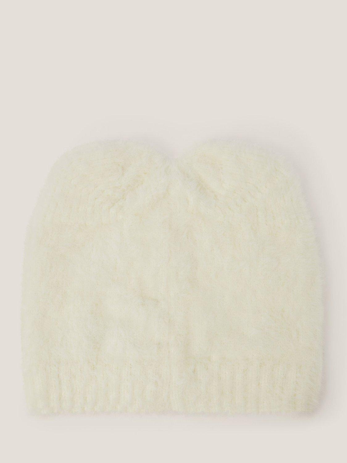 Product image 2 of 3, which shows Monsoon Kids' Knitted Kitty Beanie Hat, Ivory, 3-6 years