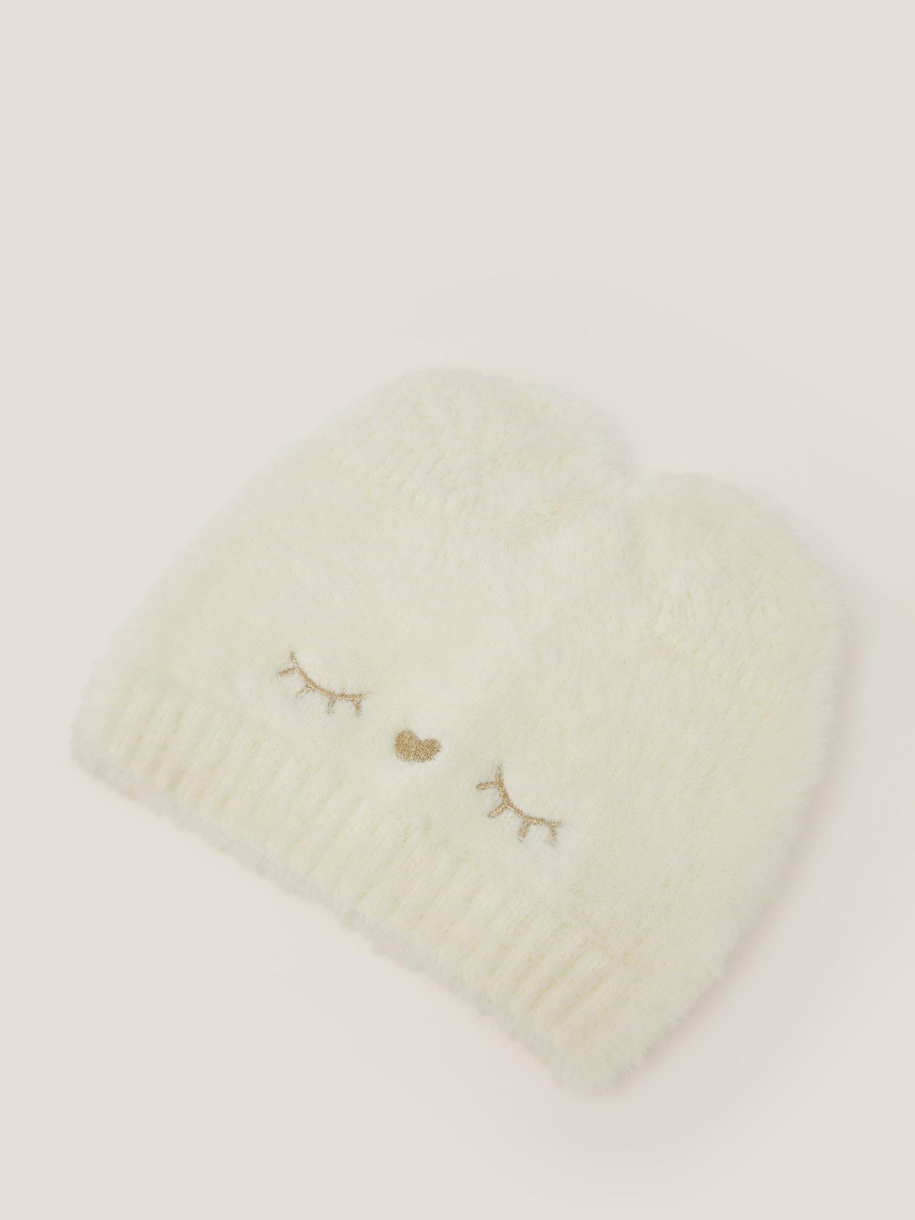 Product image 3 of 3, which shows Monsoon Kids' Knitted Kitty Beanie Hat, Ivory, 3-6 years