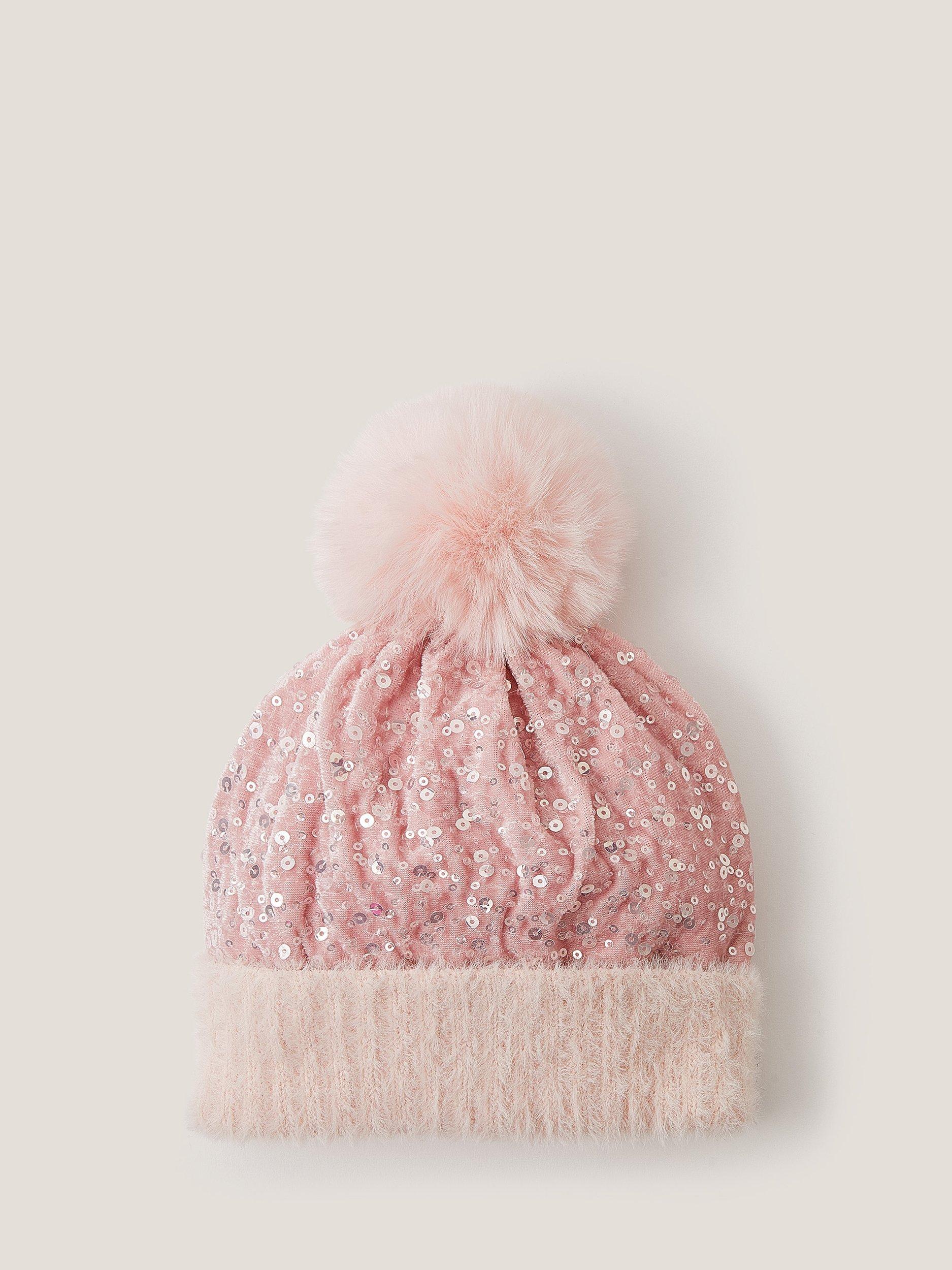 Product image 1 of 2, which shows Monsoon Kids' Sequin Beanie Hat, Pink, 3-6 years