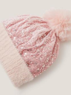 Monsoon Kids' Sequin Beanie Hat, Pink - view 2, Pink