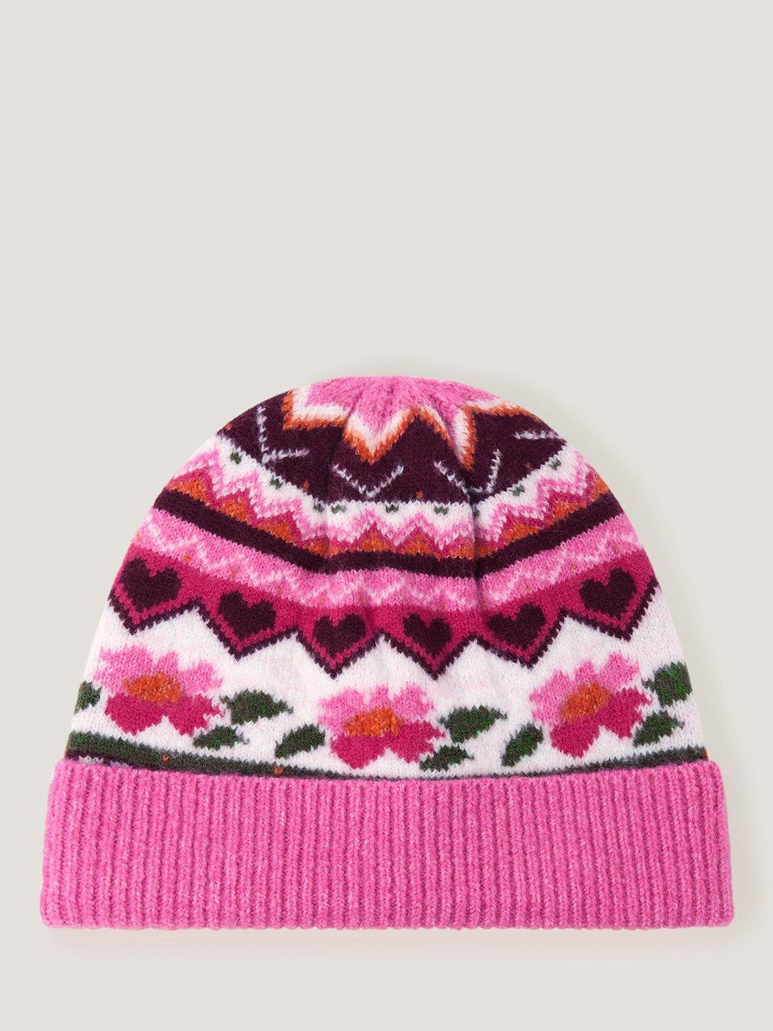 Product image 1 of 2, which shows Monsoon Kids' Rose Intarsia Hat, Multi, 3-6 years