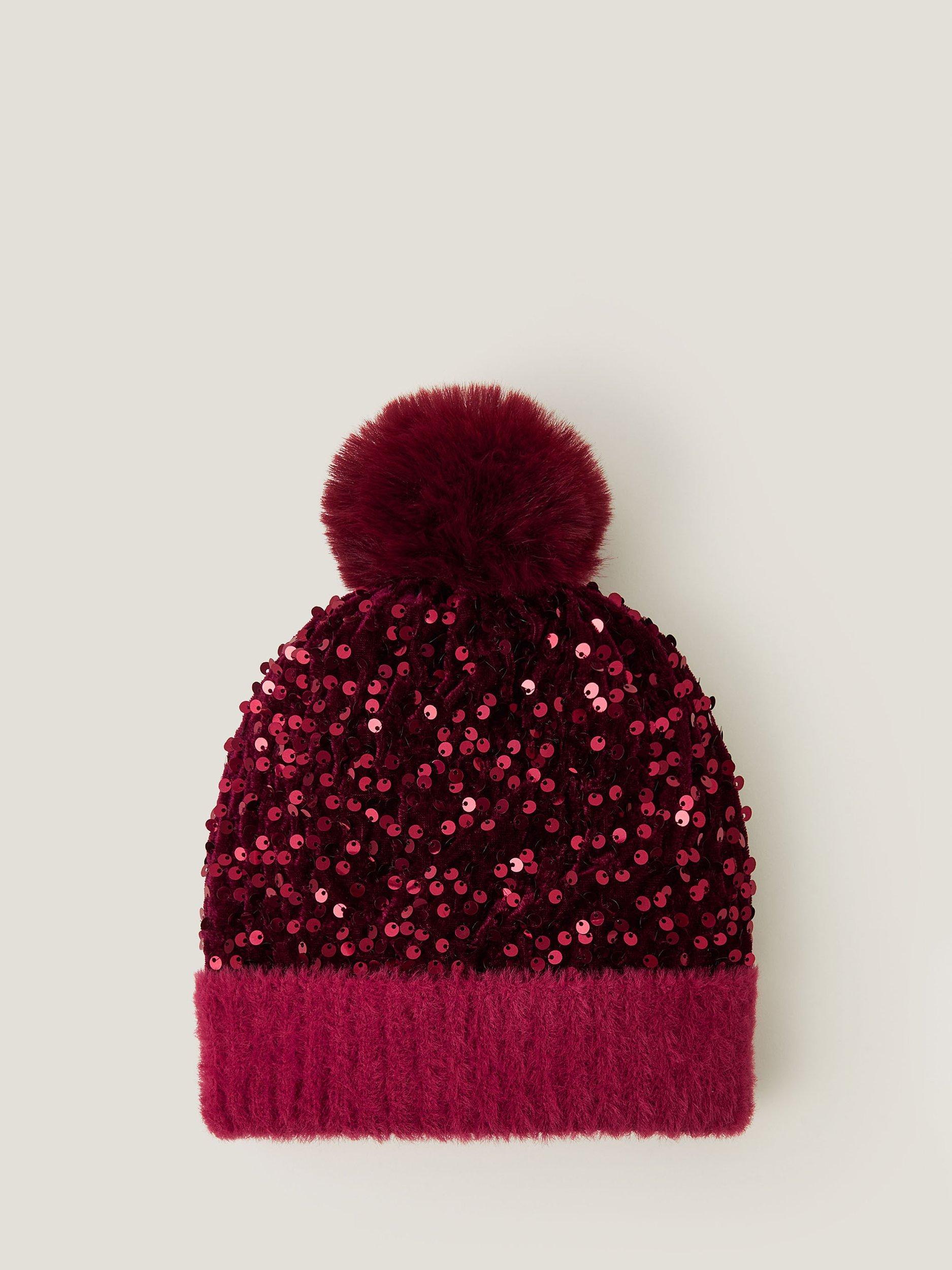 Product image 1 of 2, which shows Monsoon Kids' Sequin Pom Beanie Hat, Red, 3-6 years
