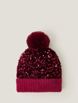 Monsoon Kids' Sequin Pom Beanie Hat, Red, Red