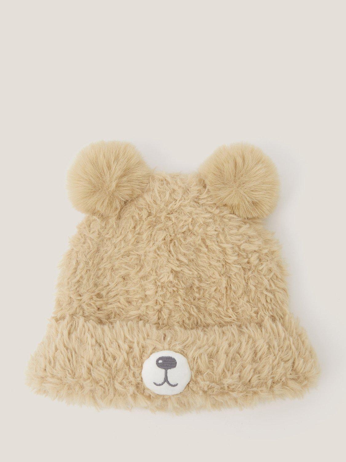 Product image 1 of 3, which shows Monsoon Kids' Teddy Beanie Hat, Brown, 3-6 years