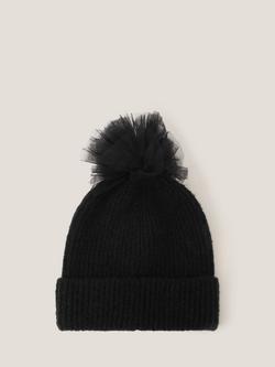 Monsoon Kids' Tulle Beanie Hat, Black - view 2, Black