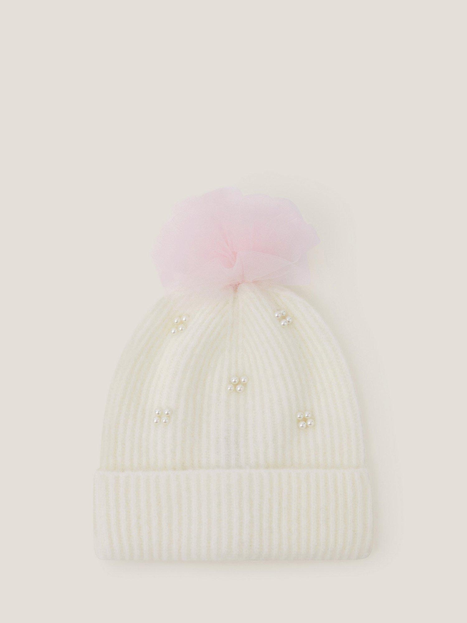 Product image 1 of 3, which shows Monsoon Kids' Tulle Beanie Hat, Ivory, 3-6 years