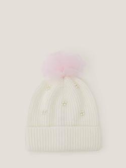 Monsoon Kids' Tulle Beanie Hat, Ivory, Ivory