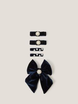 Monsoon Slide Clips and Hair Bow, Pack of 5, Navy