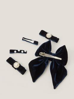 Monsoon Slide Clips and Hair Bow, Pack of 5 - view 2, Navy