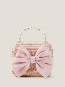 Monsoon Kids' Tweed Bow Bag, Pink, Pink