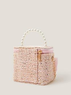 Monsoon Kids' Tweed Bow Bag, Pink - view 2, Pink