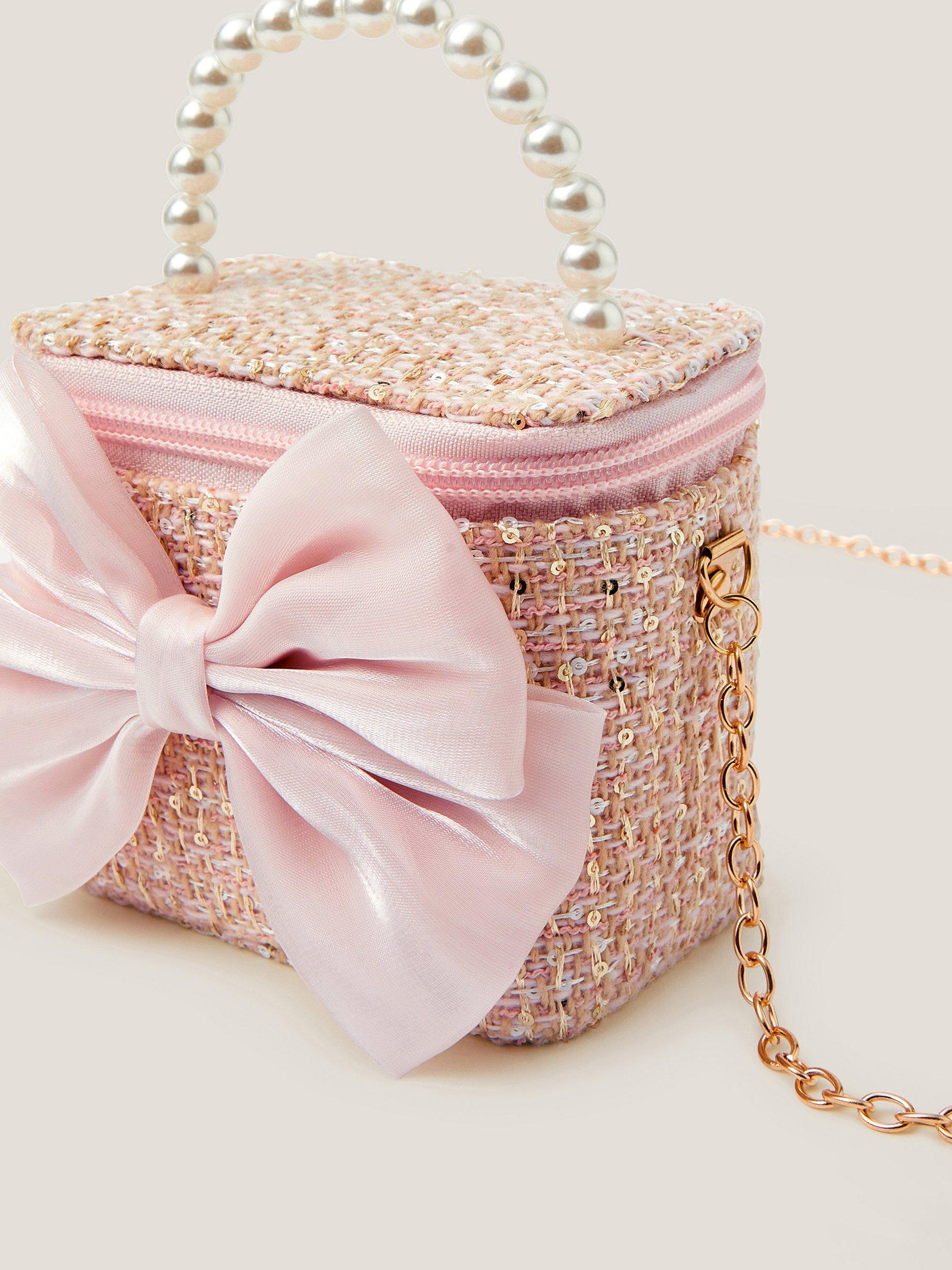 Product image 3 of 4, which shows Monsoon Kids' Tweed Bow Bag, Pink