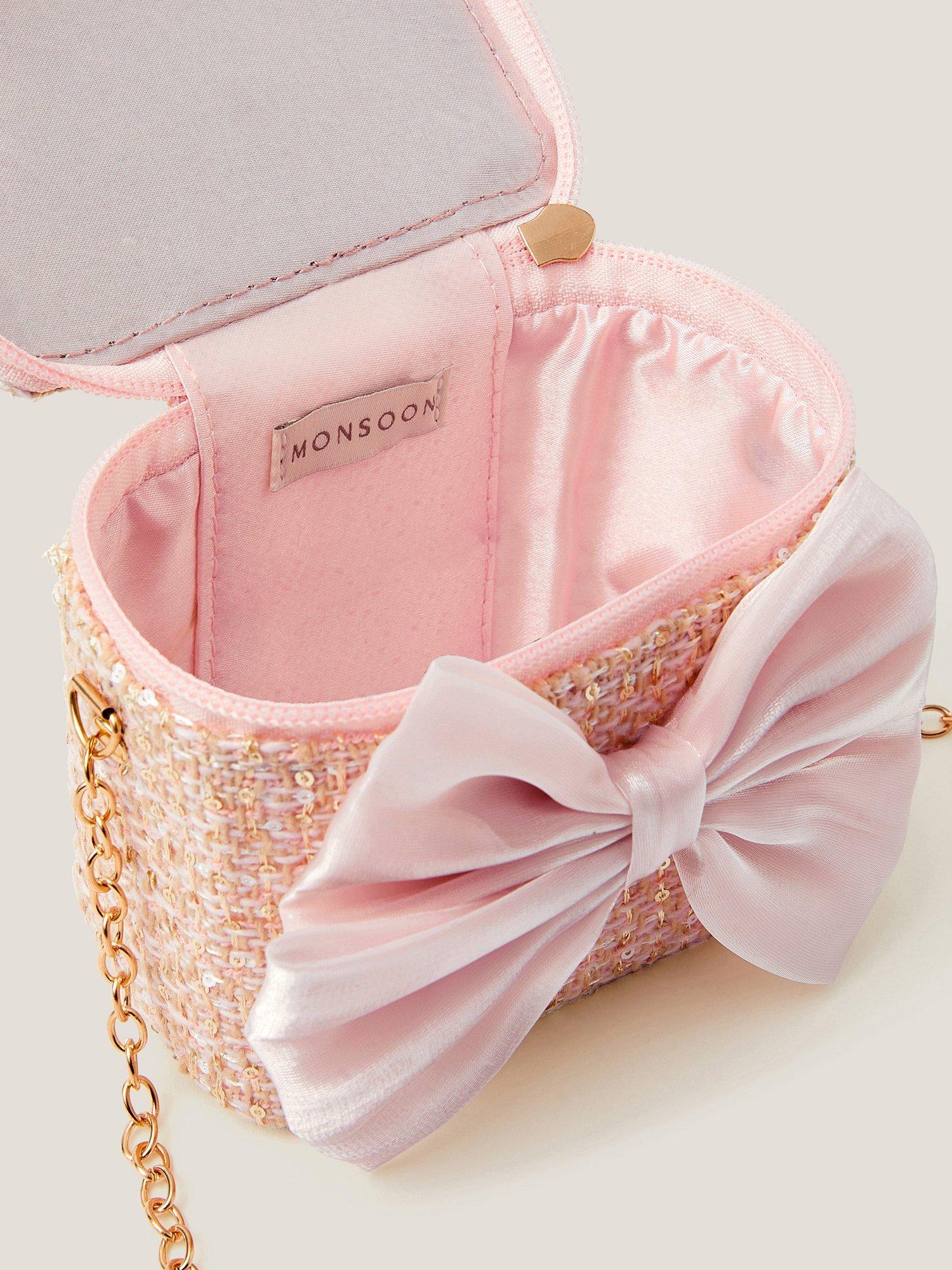 Product image 4 of 4, which shows Monsoon Kids' Tweed Bow Bag, Pink