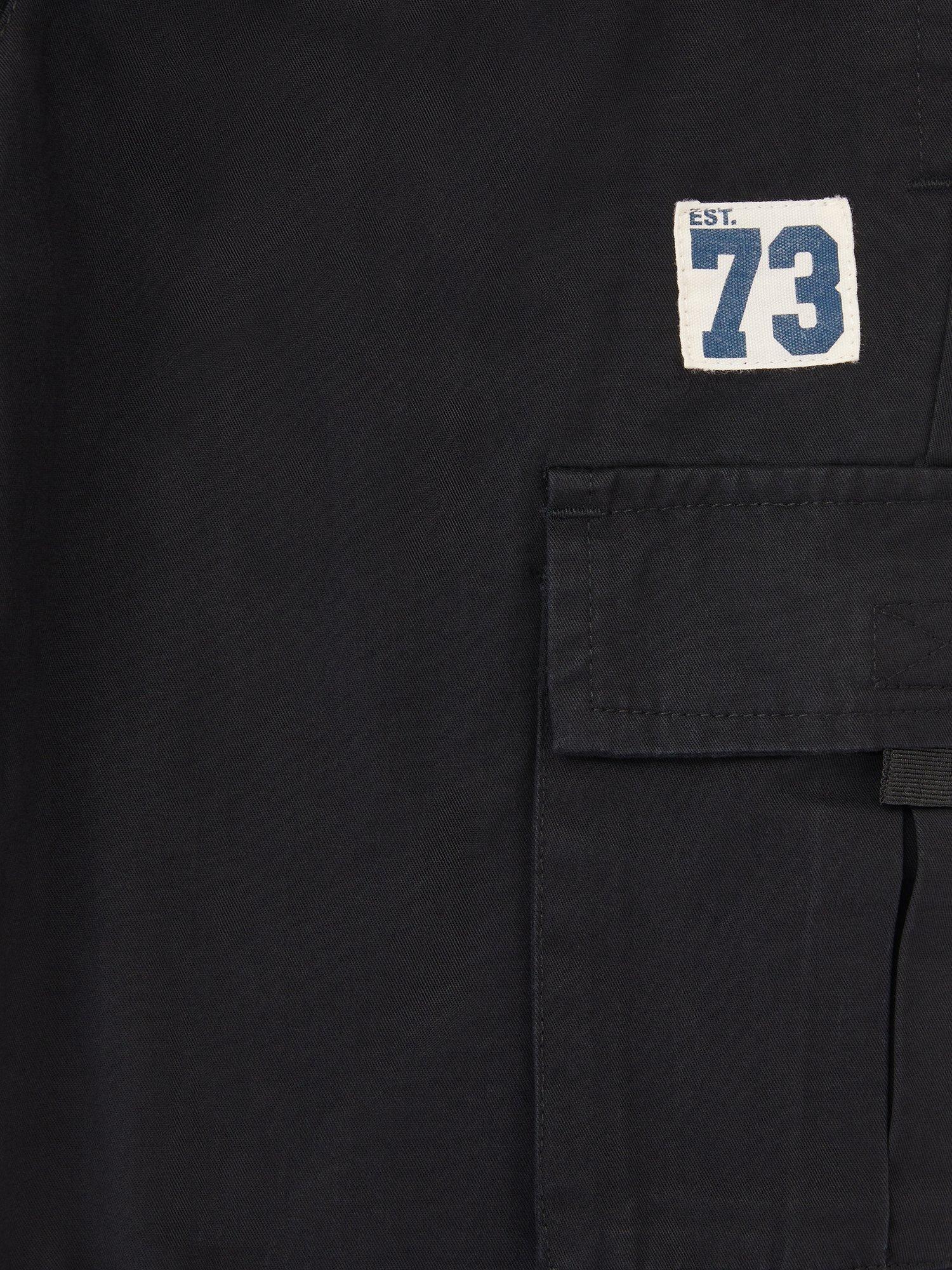 Product image 3 of 3, which shows Monsoon Kids' Drawstring Cargo Trousers, Black, 2-3 years