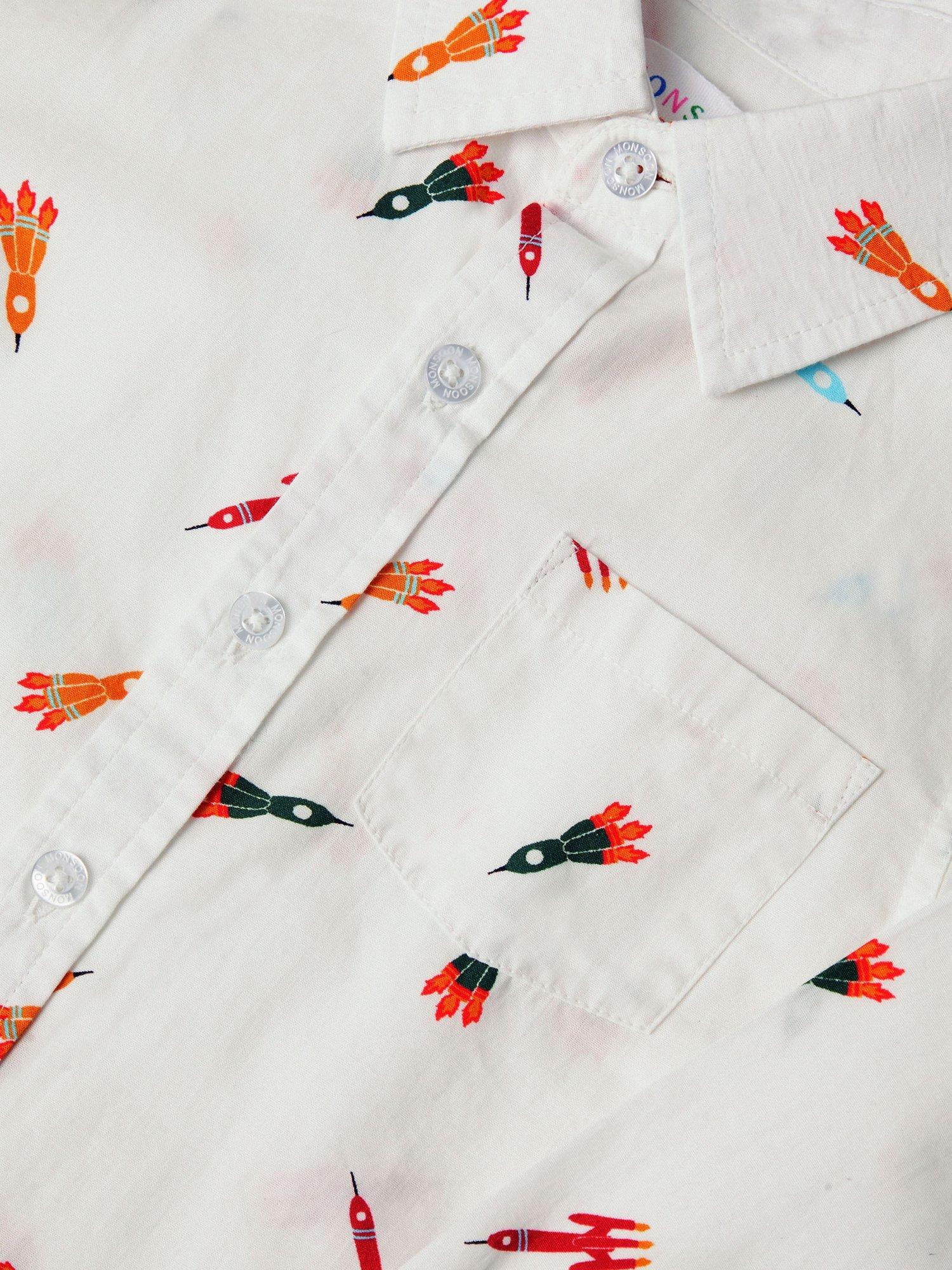 Product image 3 of 3, which shows Monsoon Kids' Rocket Print Shirt, White, 2-3 years