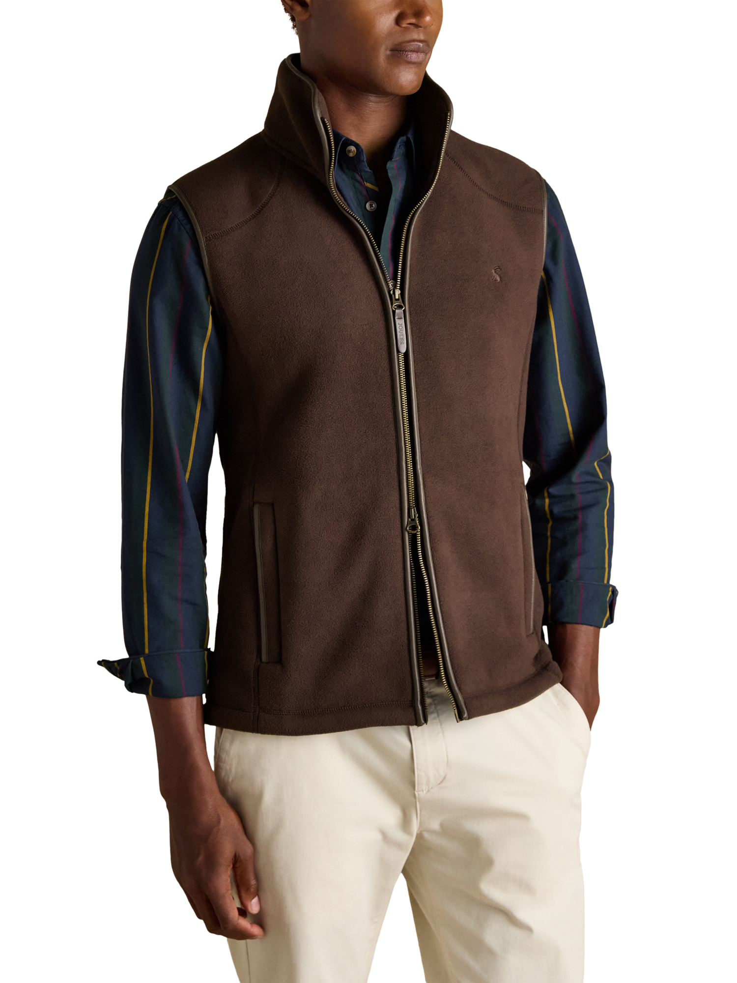 Product image 1 of 9, which shows Joules Heritage Fleece Gilet, Brown, S Reg