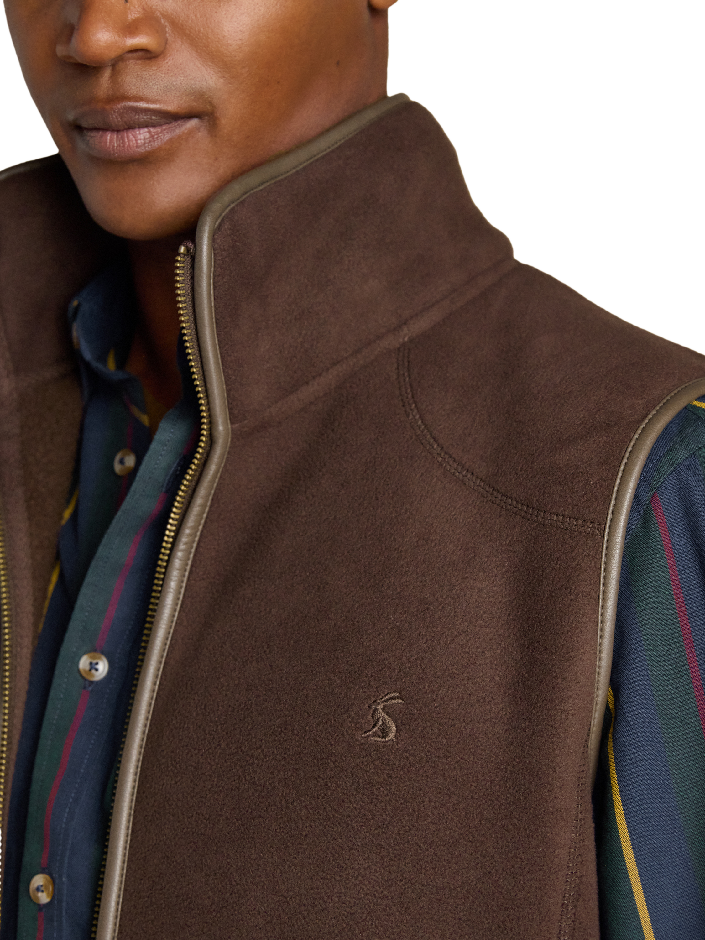 Product image 5 of 9, which shows Joules Heritage Fleece Gilet, Brown, S Reg