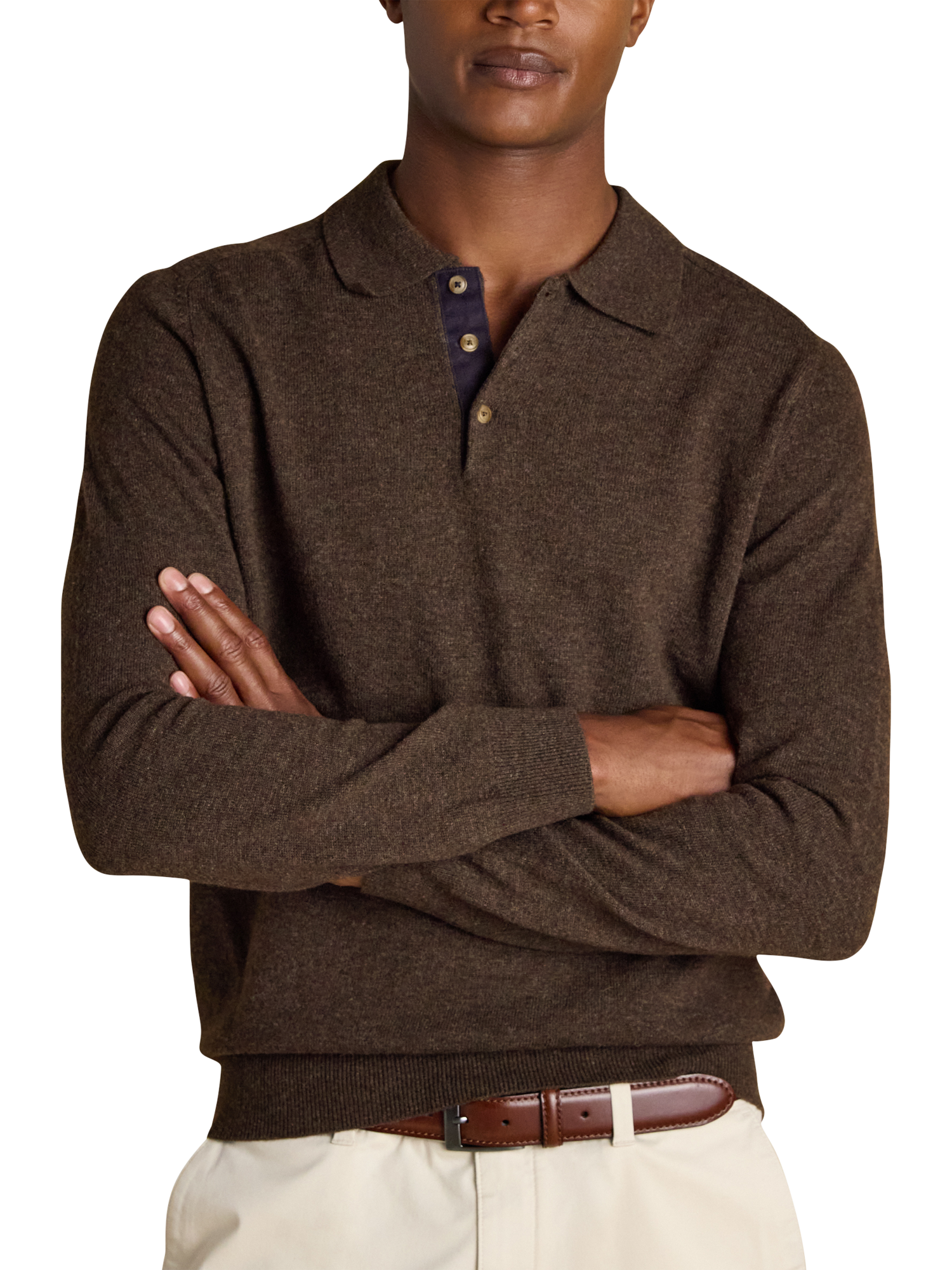 Product image 1 of 6, which shows Joules Knitted Wool Blend Polo Shirt, Brown, S Reg