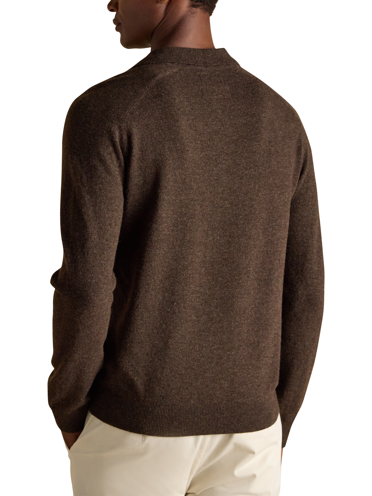 Product image 2 of 6, which shows Joules Knitted Wool Blend Polo Shirt, Brown, S Reg