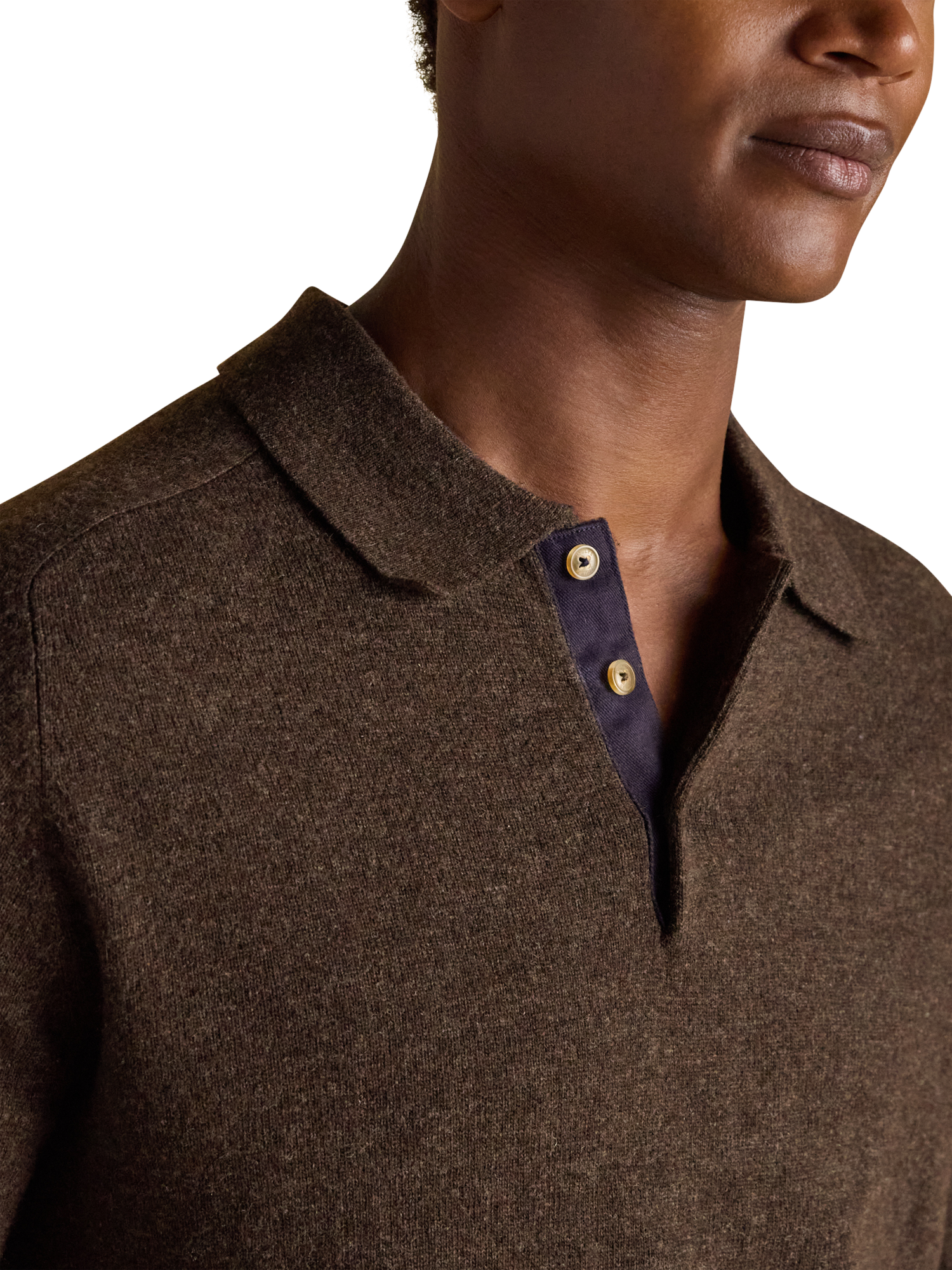 Product image 4 of 6, which shows Joules Knitted Wool Blend Polo Shirt, Brown, S Reg