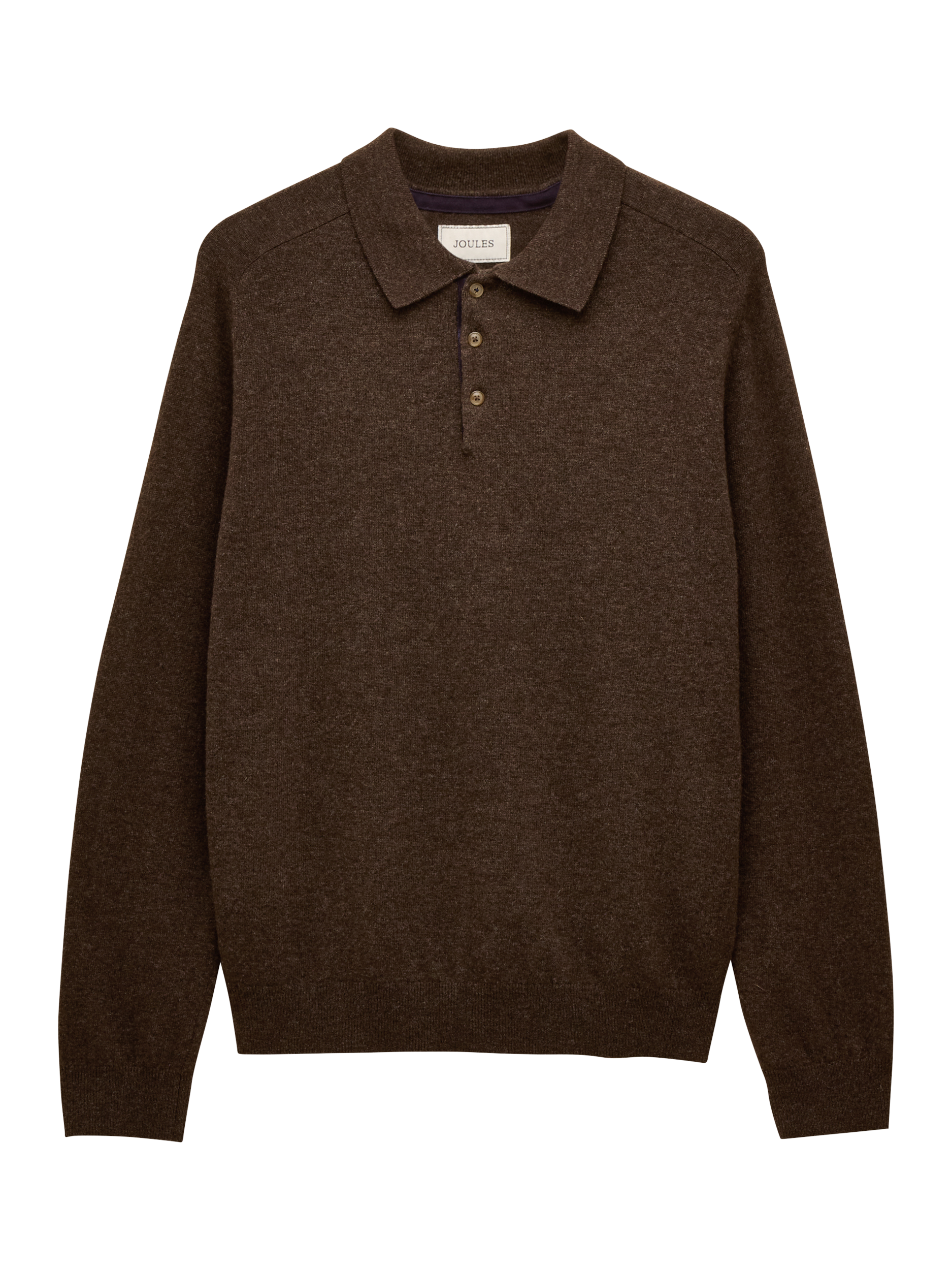 Product image 5 of 6, which shows Joules Knitted Wool Blend Polo Shirt, Brown, S Reg
