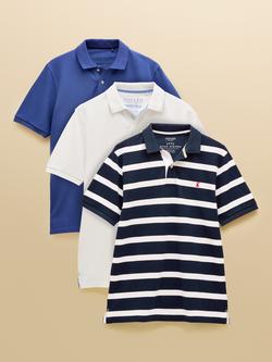 Joules Cotton Polo Shirts, Pack of 3, Blue/Multi