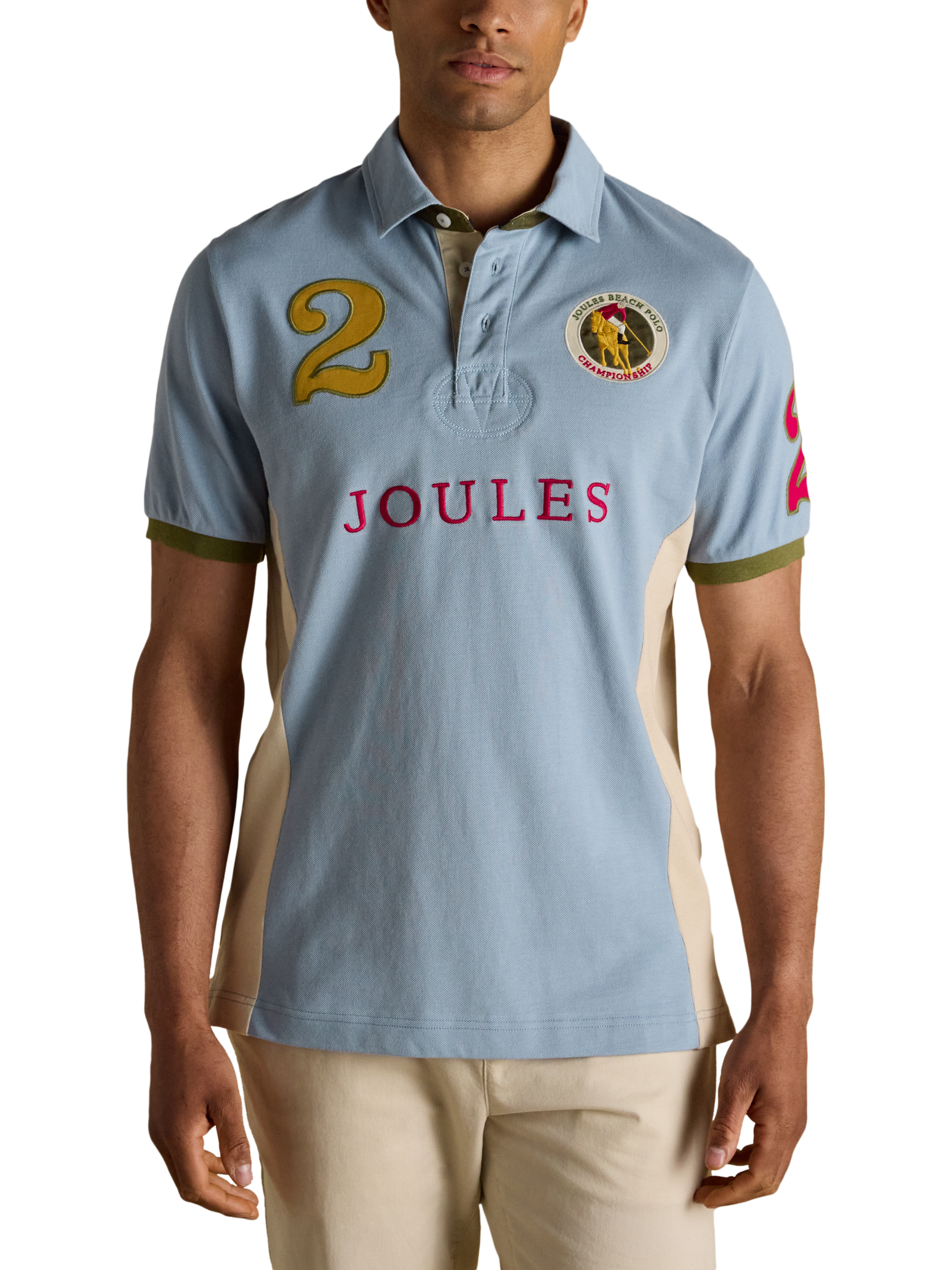 Product image 1 of 8, which shows Joules Embellished Polo Shirt, Light Blue, S Reg