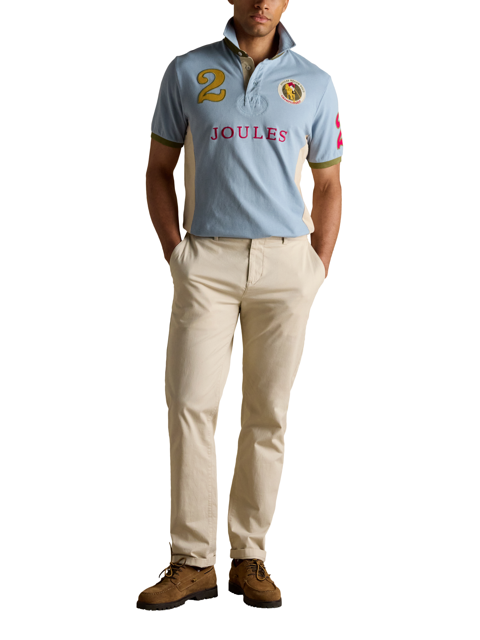 Product image 3 of 8, which shows Joules Embellished Polo Shirt, Light Blue, S Reg