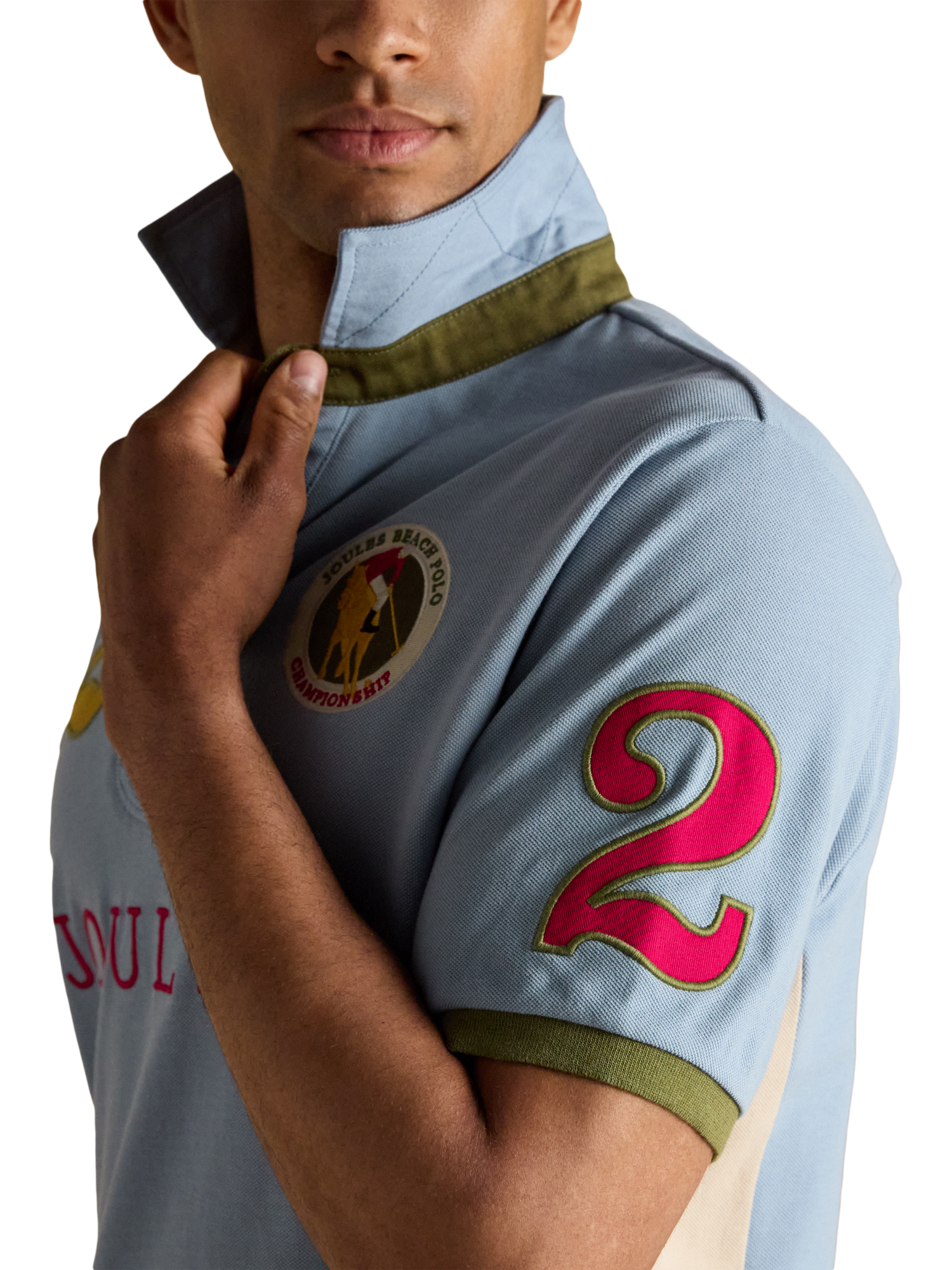 Product image 4 of 8, which shows Joules Embellished Polo Shirt, Light Blue, S Reg