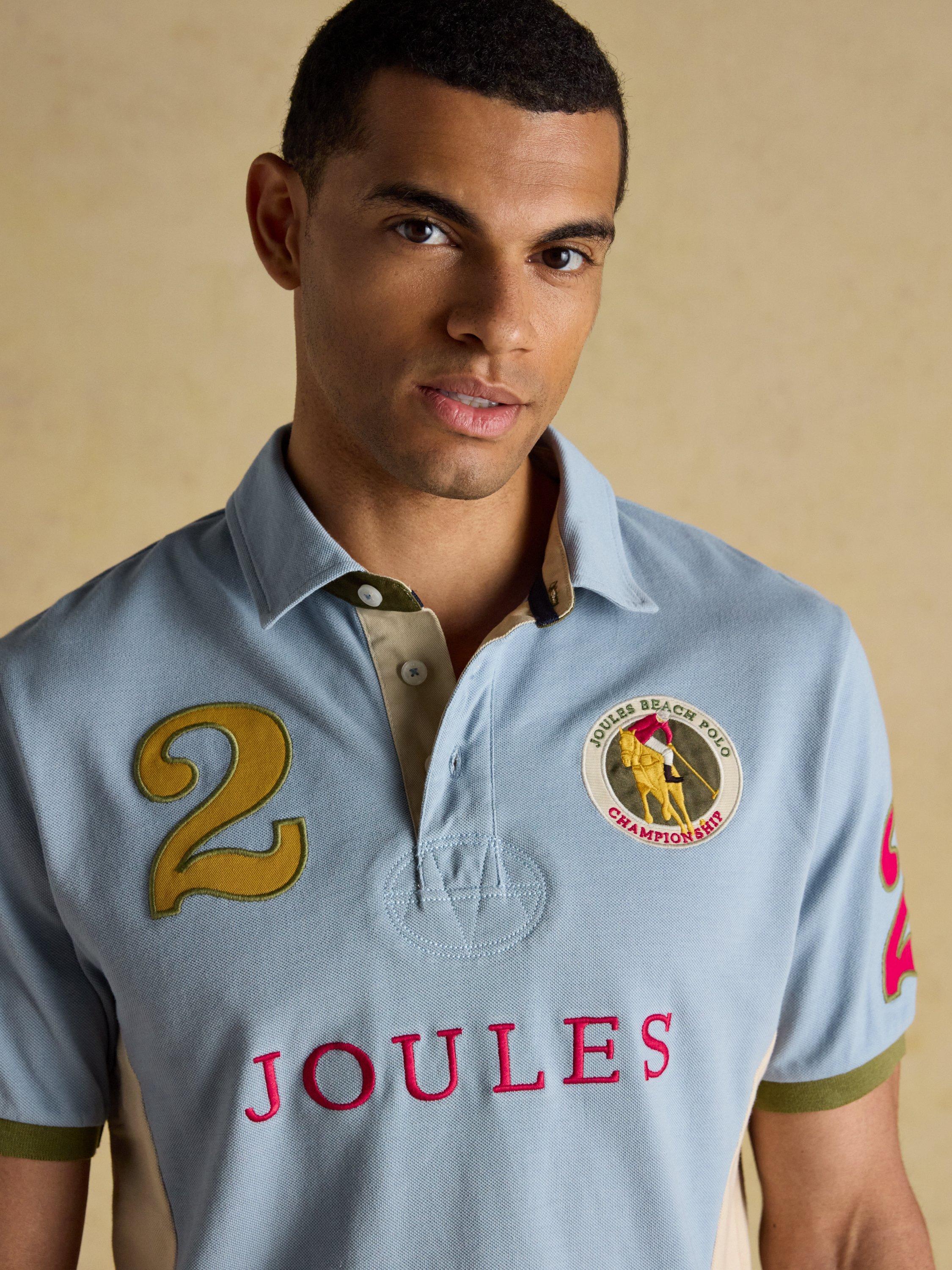 Product image 8 of 8, which shows Joules Embellished Polo Shirt, Light Blue, S Reg