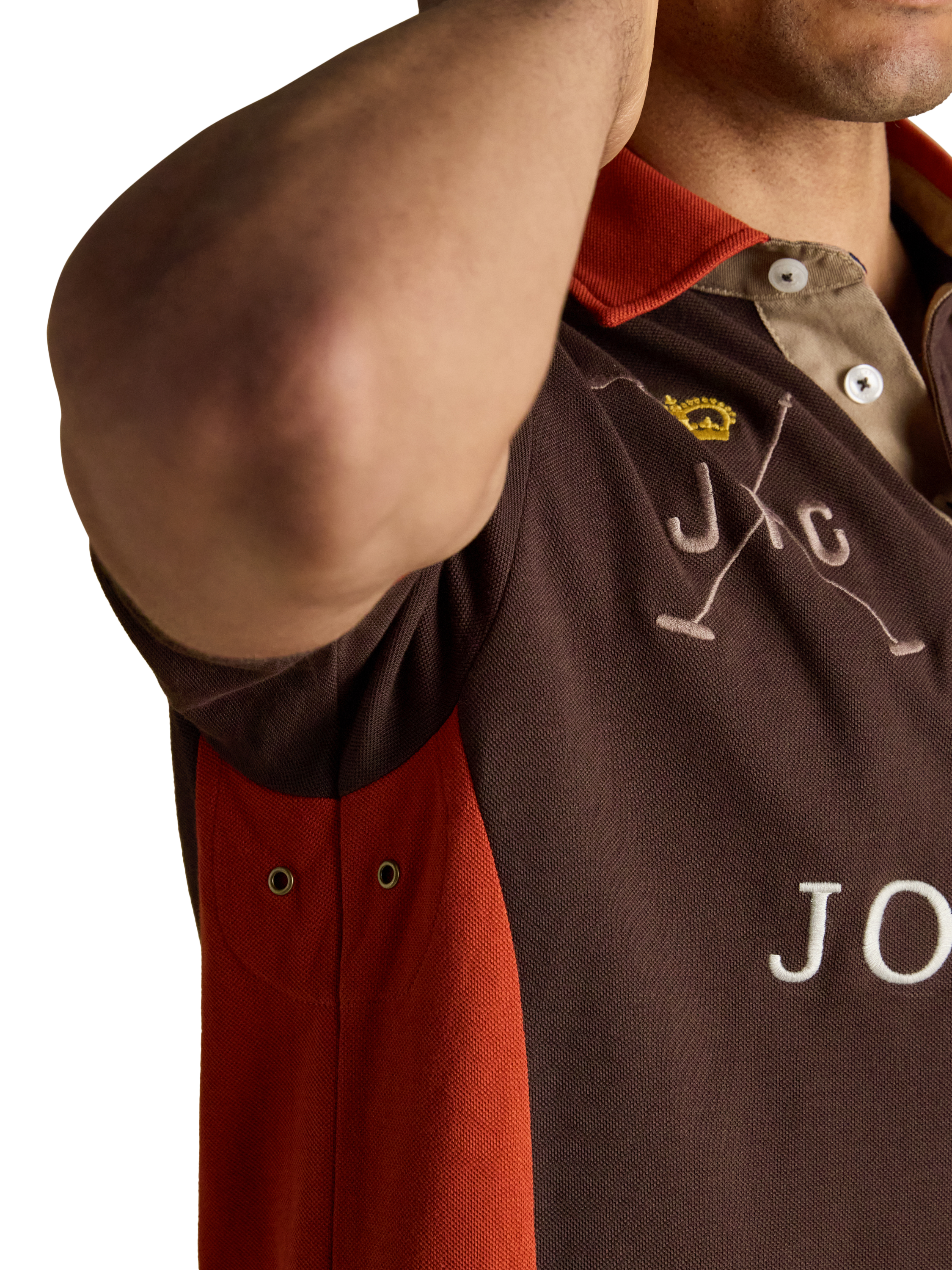 Product image 5 of 9, which shows Joules Cotton Polo Shirt, Brown Mix, S Reg