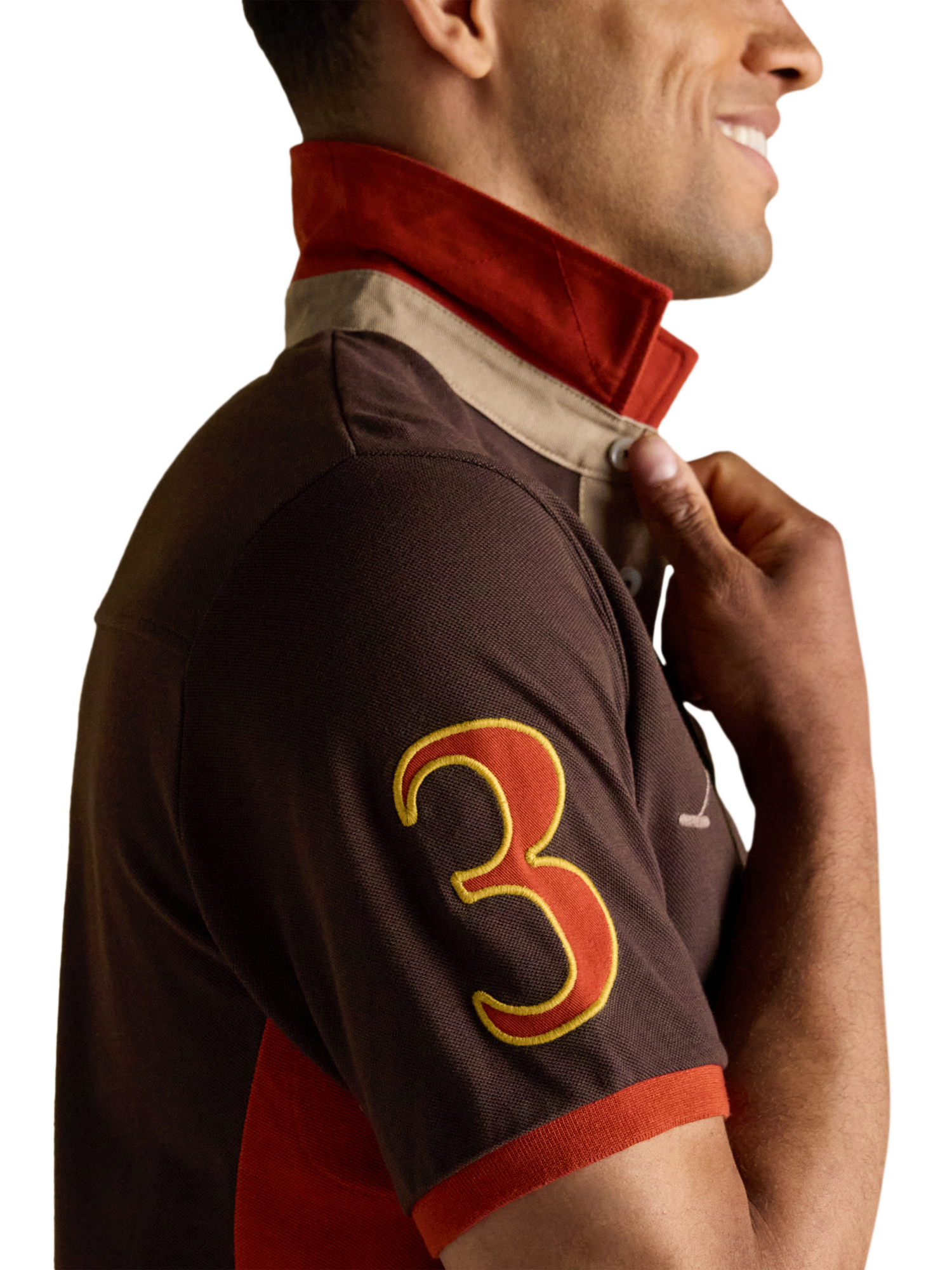 Product image 6 of 9, which shows Joules Cotton Polo Shirt, Brown Mix, S Reg