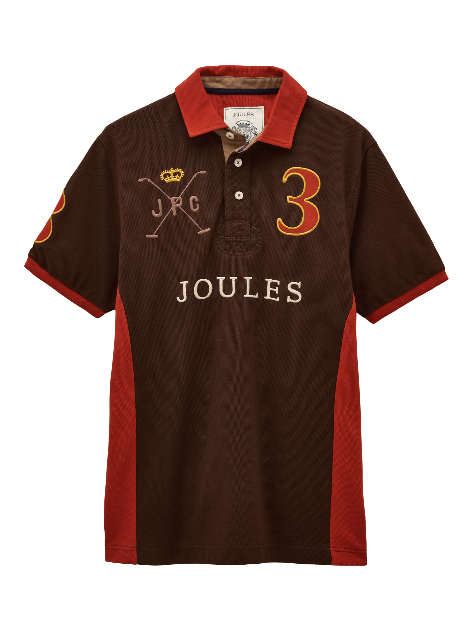 Product image 9 of 9, which shows Joules Cotton Polo Shirt, Brown Mix, S Reg