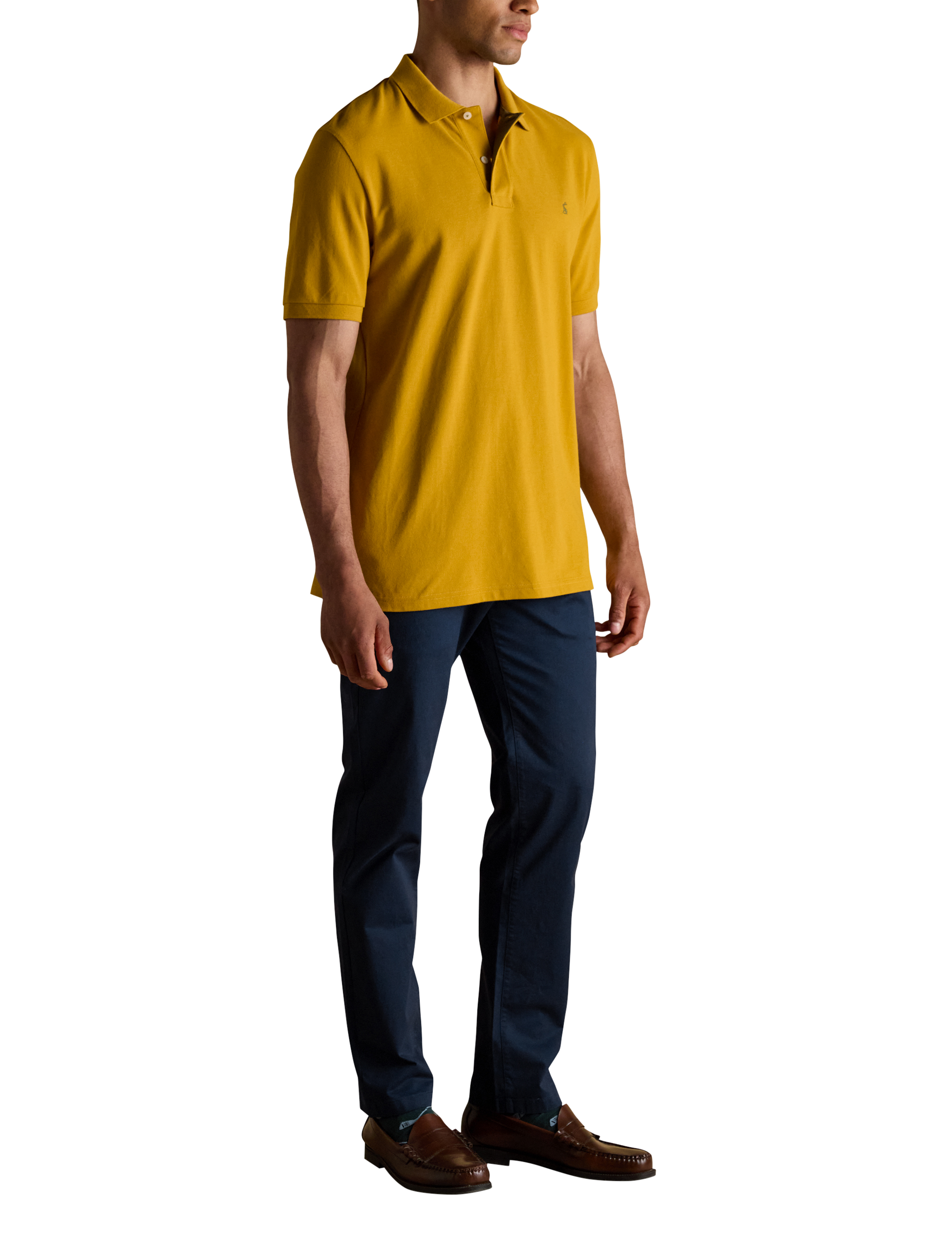 Product image 5 of 6, which shows Joules Cotton Polo Shirt, Dark Yellow, S Reg