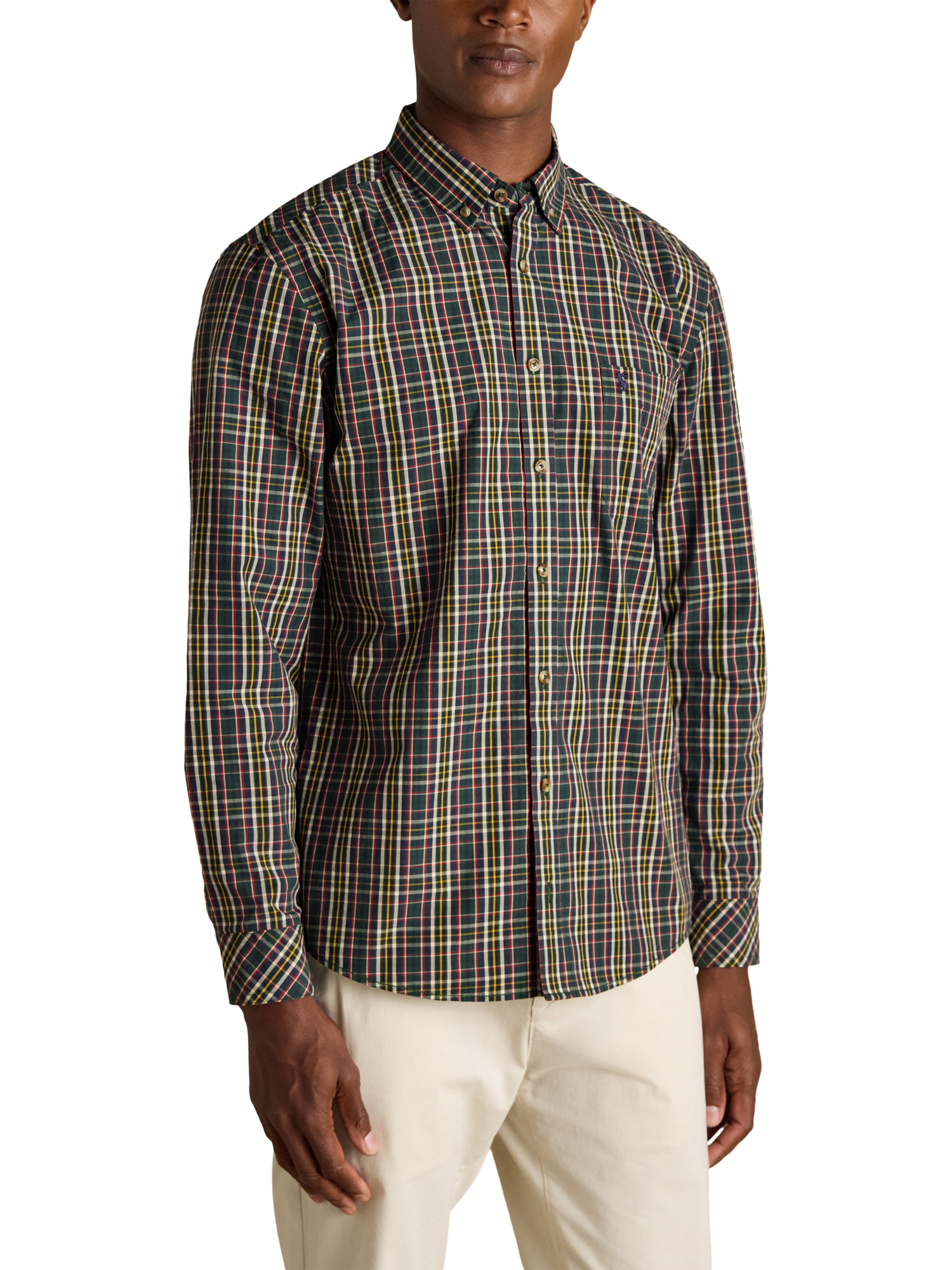 Product image 1 of 10, which shows Joules Check Poplin Shirt, Green, S
